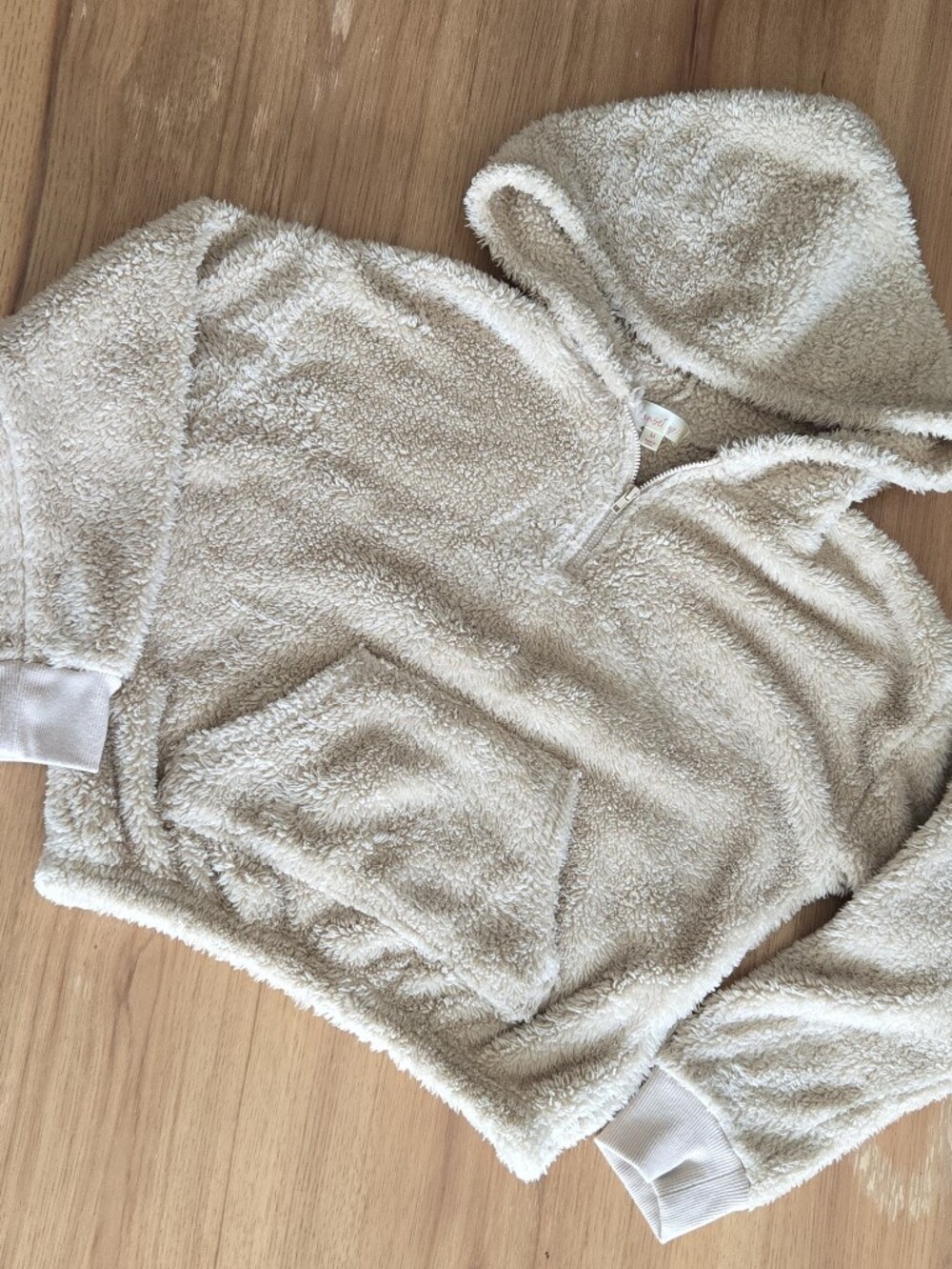 sunset west | girls m | beige teddy quarter-zip hoodie